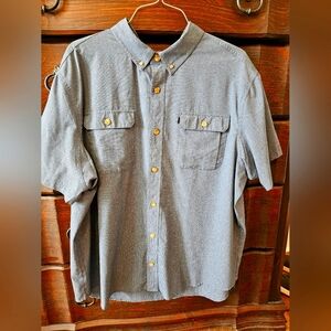 Duluth Trading Relaxed Fit solid blue button down shirt